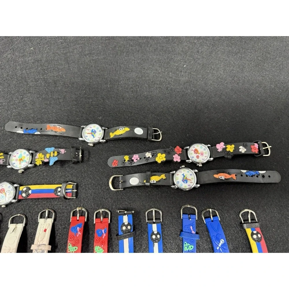 Lot of 18 Kids Educational Analog Watches Animal Sports Flower Rubber Strap